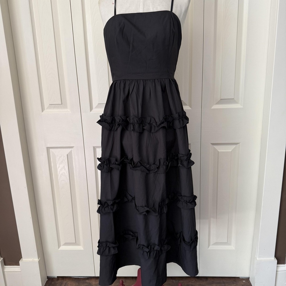 Fairygoth Dress Womens Small Black Ruffle Maxi Witchcore Fairycore Dark Academia